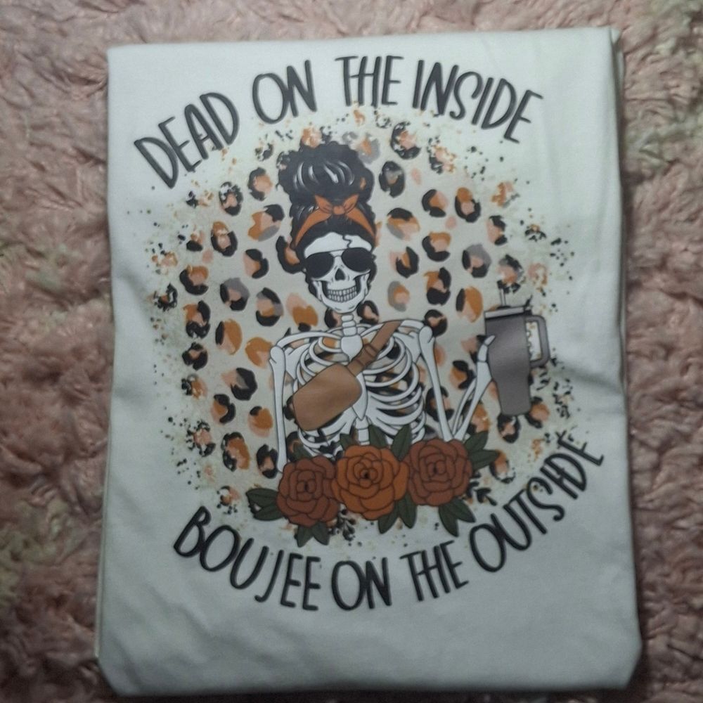 Dead On The Inside Boujee On The Outside Tee In Red, White And Yellow